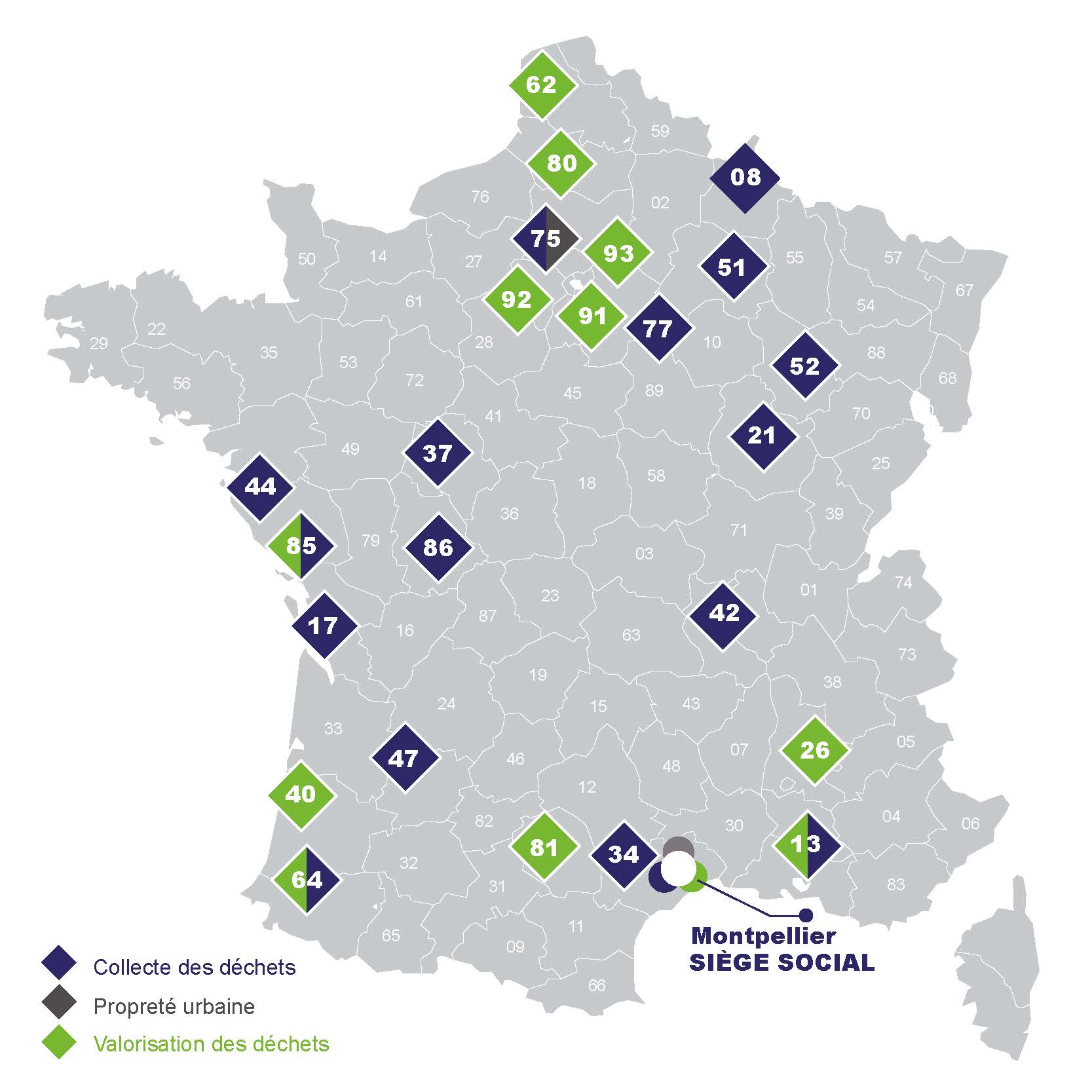 Implantations de Urbaser Environnement en France Implantations de Urbaser Environnement en France